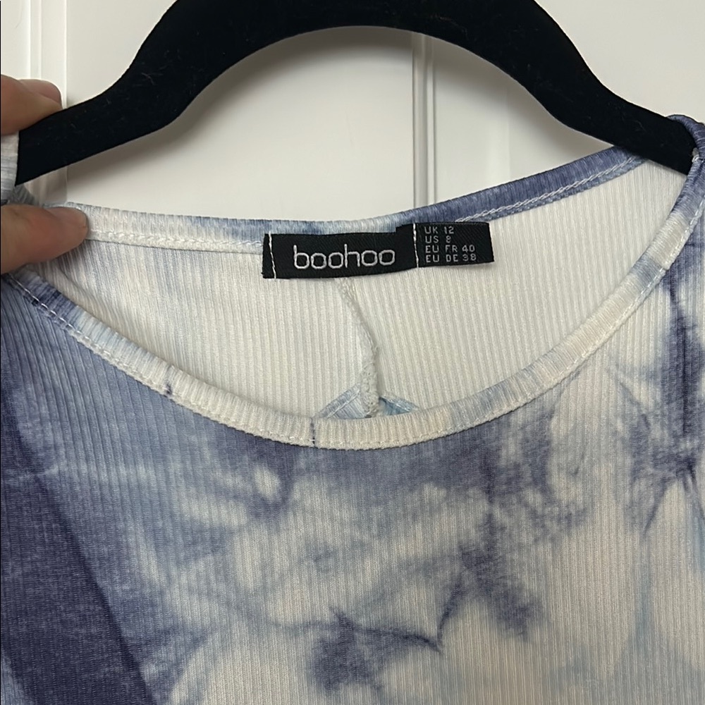 Boohoo Blue Ribbed Long Sleeve T-Shirt